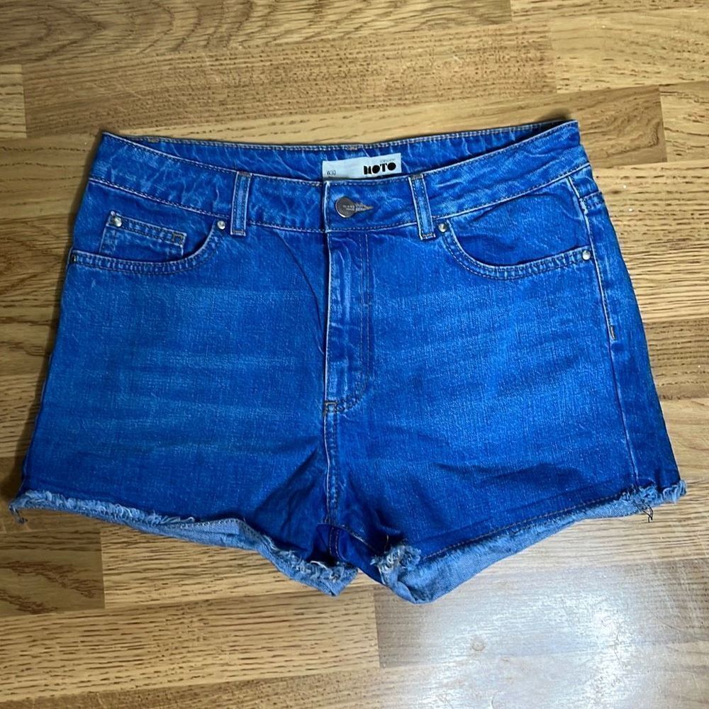 Moto Topshop High Waisted Cotton Cut Off Blue Denim Jean Shorts Size 30